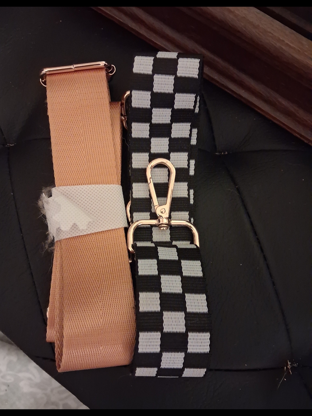 Checkered Black & White Guitar Purse Strap/ Gold Guitar Purse Strap